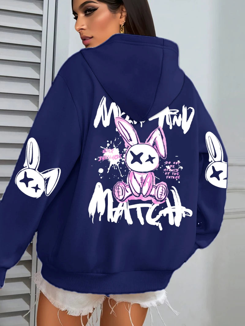 Hoodie Femme Imprimé Lapin – Style Streetwear Harajuku