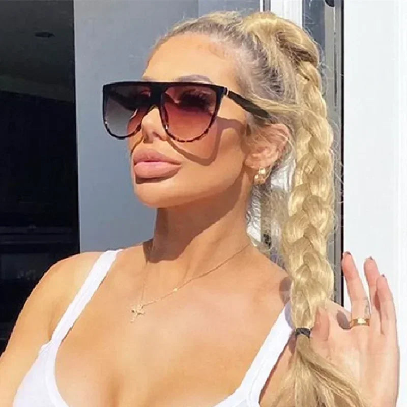 Lunettes de soleil oversize rétro pour femmes 2026 Marque Lunette Soleil Femme Grande monture à dessus plat Lunettes de créateur Teintes vintage