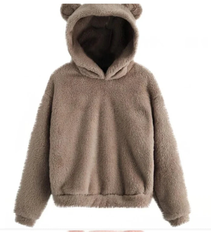 Hoodie Femme Oreilles Lapin Peluche - Sweat Chaud Mignon Casual