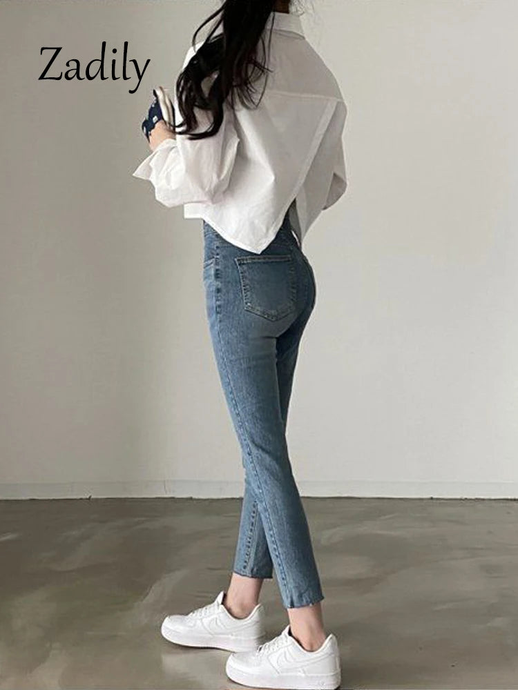 Zadily 2026 Spring New Casual Long Sleeve Women White Shirt Korea Style Solid Button Split Woman Crop Tops Blouse Party Clothing
