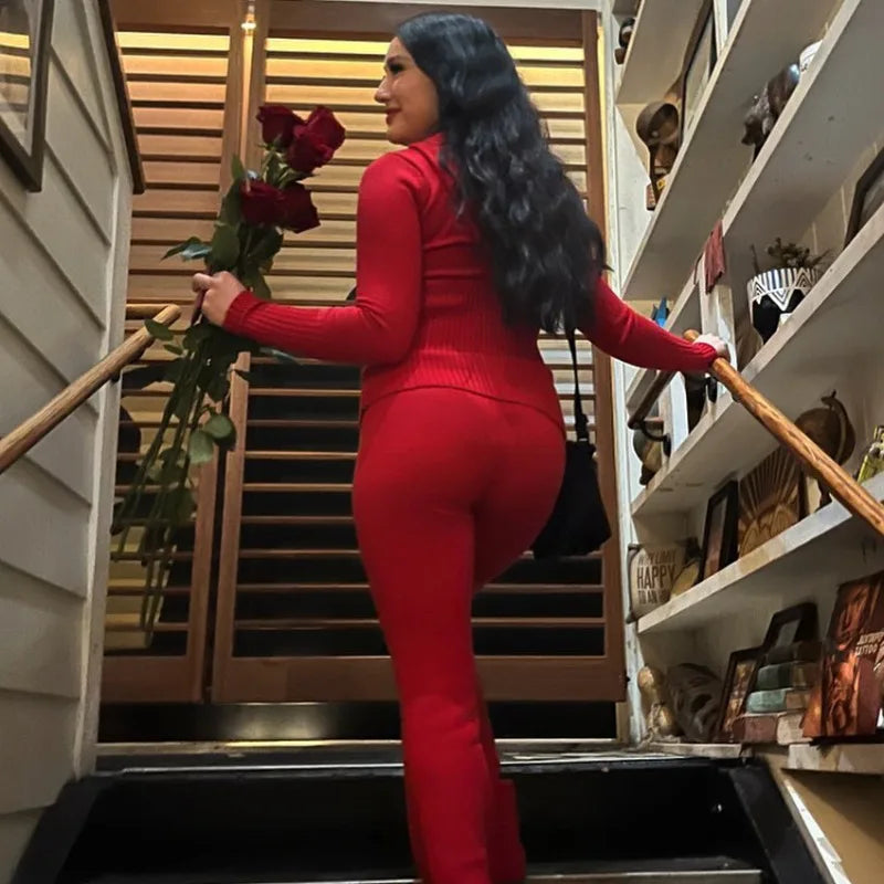 Women's Spring Autumn Suit Long Sleeve Long Pants Hooded Knit High Waist New Vintage Simple Comfortable Skinny Niche Versatile