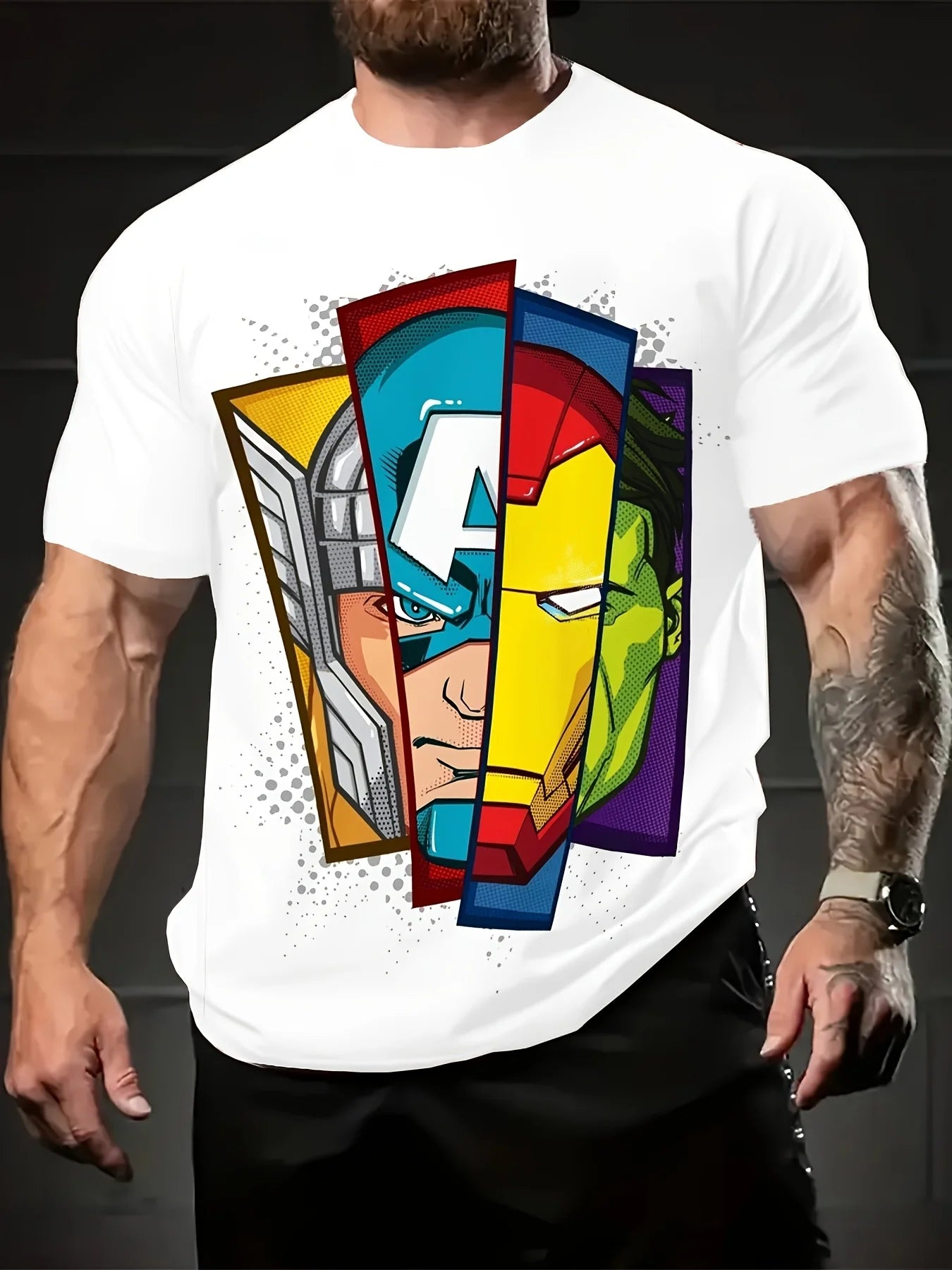 Summer Marvel Superhero Block Printed Short Sleeve Men's Street Round Neck Short Sleeve Top
