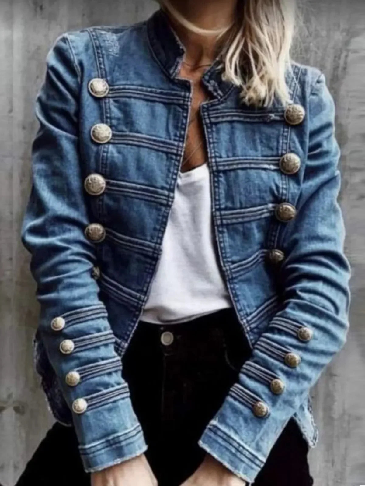Veste en jean boutonnée vintage pour femme Col montant Printemps Hiver Coupe ajustée Décontractée Rétro Vêtement d'extérieur en jean Harajuku Manteau en jean 2024