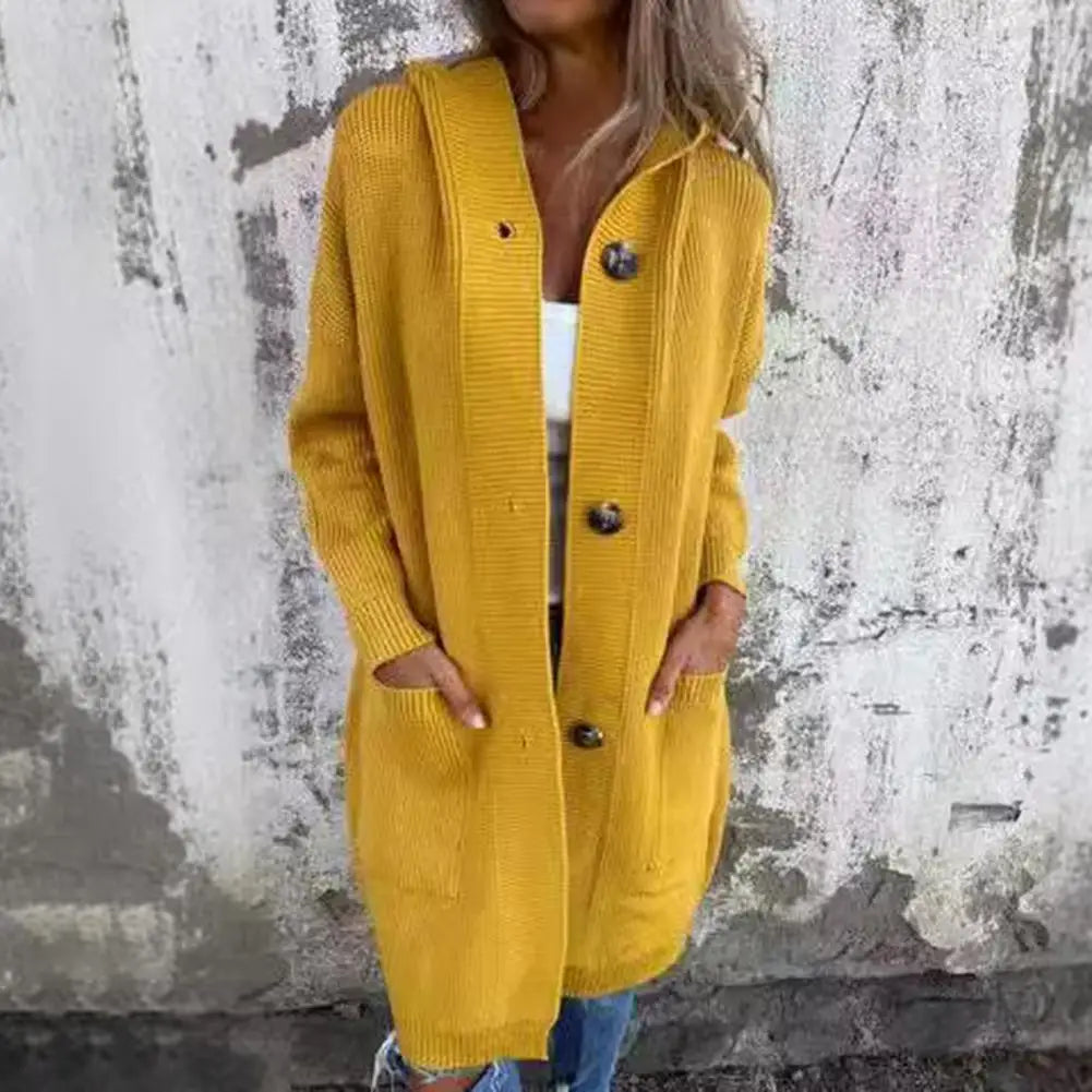 Cardigan Tricoté à Capuche Femme - Manteau Long avec Poches