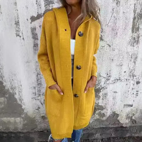 Cardigan Tricoté à Capuche Femme - Manteau Long avec Poches