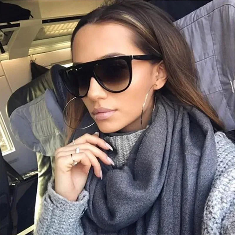 Lunettes de soleil oversize rétro pour femmes 2026 Marque Lunette Soleil Femme Grande monture à dessus plat Lunettes de créateur Teintes vintage