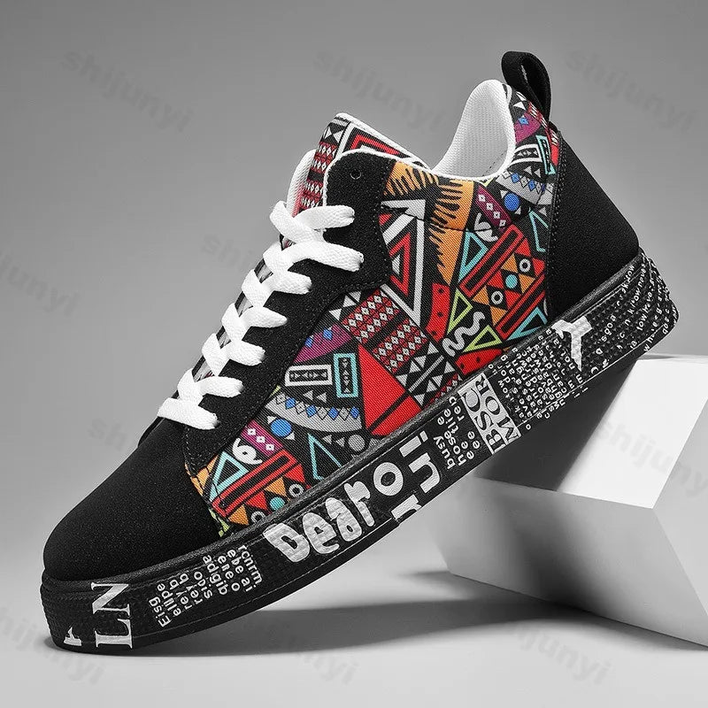 Baskets Graffiti Streetwear Homme - Sneakers Casual Plateforme