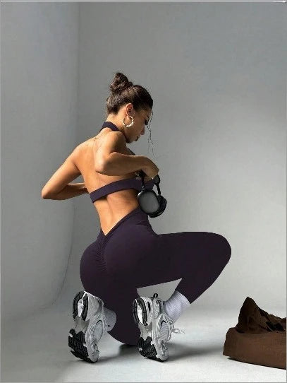 Sexy Halter Backless Sports Jumpsuits for Women Off Shoulder Sleeveless Fitness Gym Bodysuit Female Solid Tight Yoga Overalls
