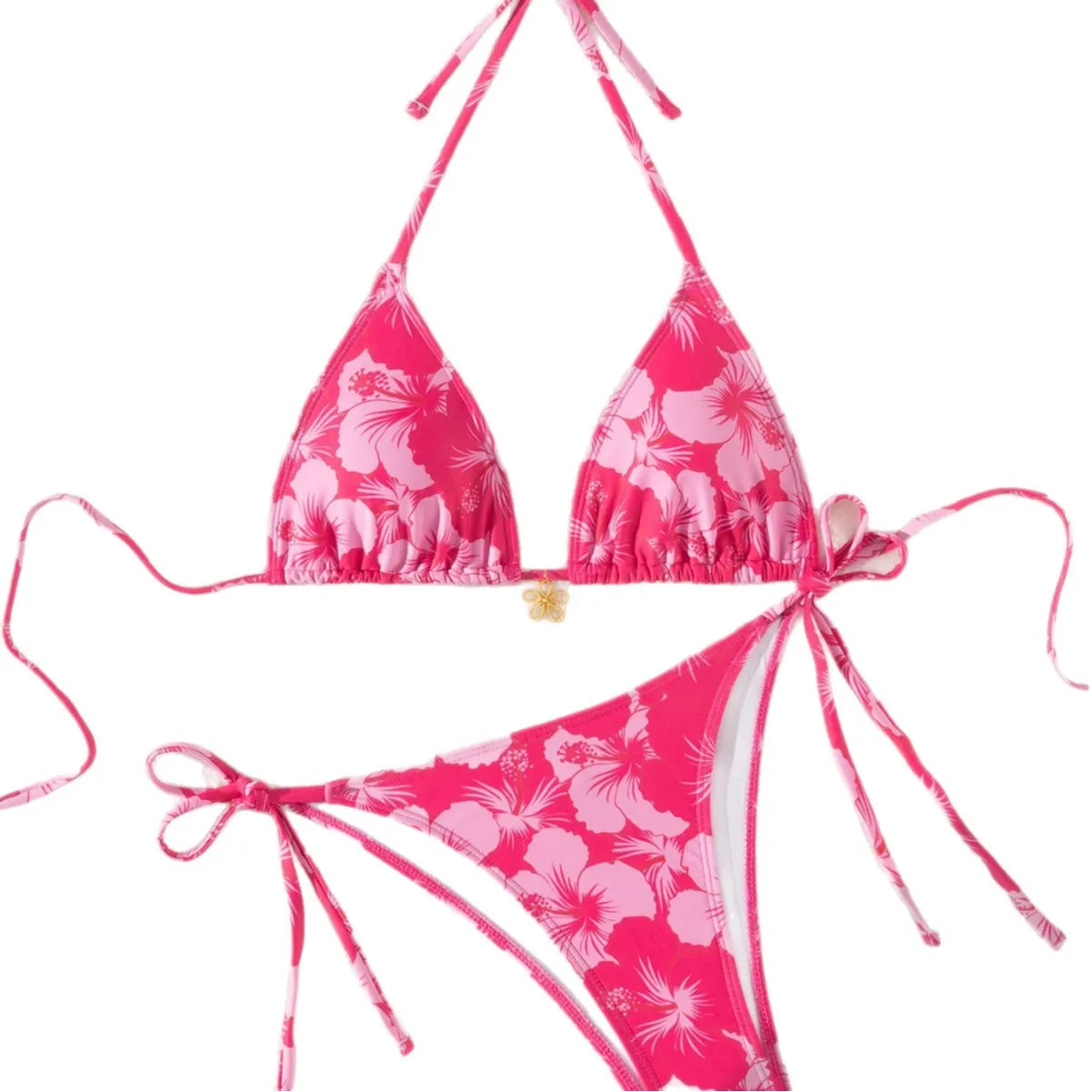 Sexy Metal Flower Pendant Print Bikini Set Women's Fashion Hollow Out Push Up Swimsuit for Beach Vacation Female Bathing Suits