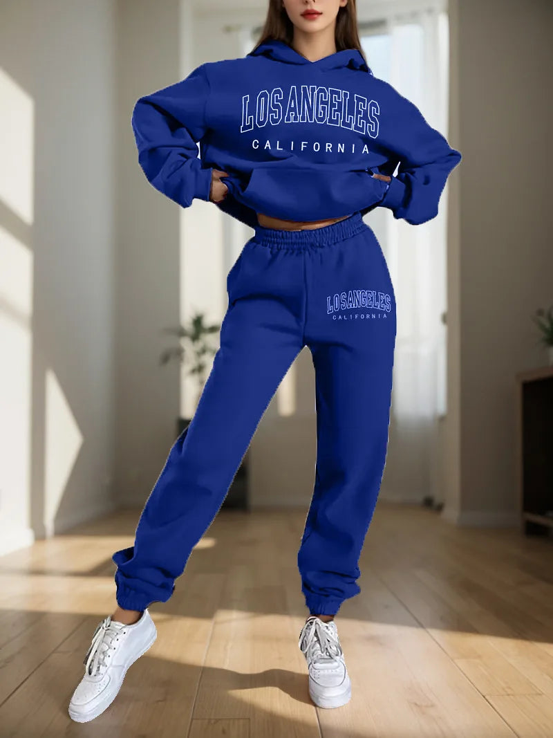 Ensemble deux pièces pour femmes, sweat à capuche et pantalon de survêtement, imprimé lettres, survêtement à capuche deux pièces pour femmes
