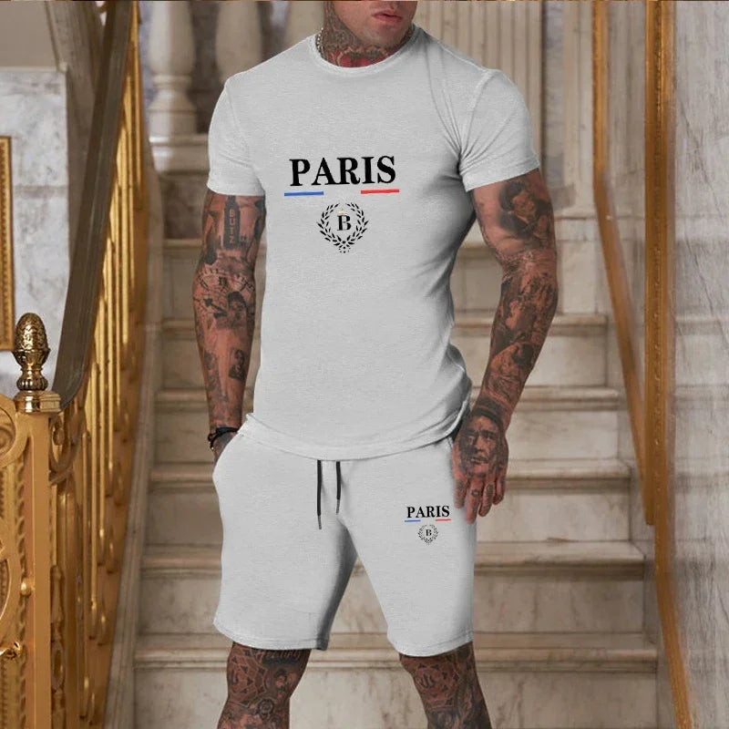 New Summer Men's Fashion Short sleeved T-shirt and Shorts 2-piece Set Sportswear Fashion Slow Running Casual Men's Set