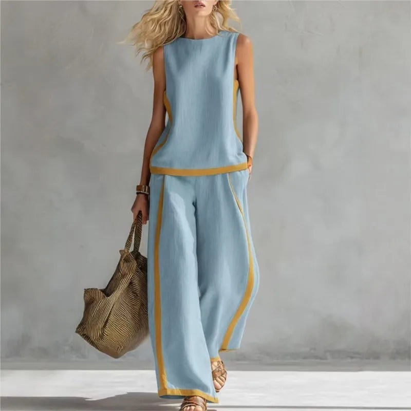 Contrast Wide-Leg Two-Piece Set — Summer Edition