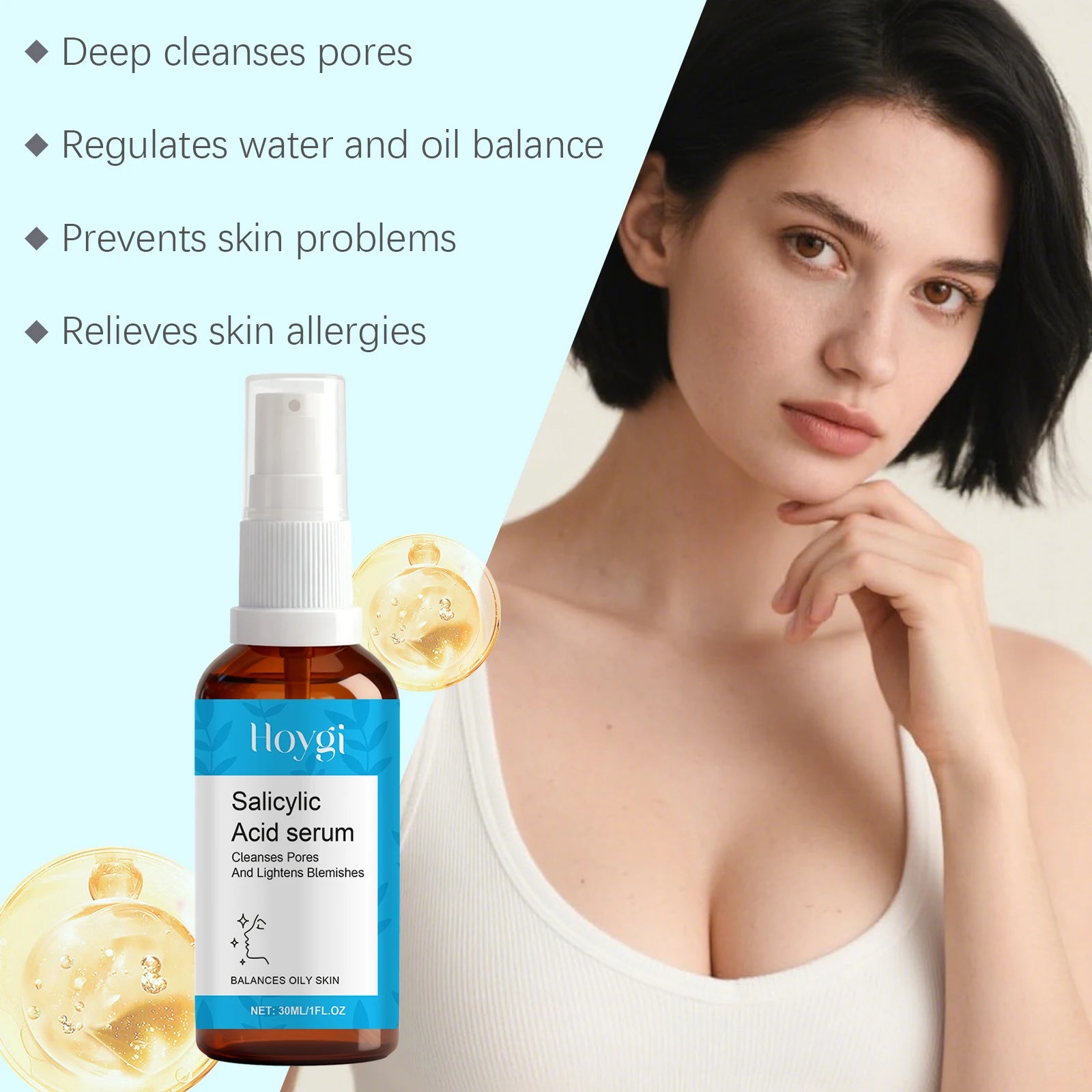 Salicylic Acid Serum Hyaluronic Deeply Cleansing Pore Oil Balancing Moisturizing Soothing Lightweight Non Greasy Facial Essences