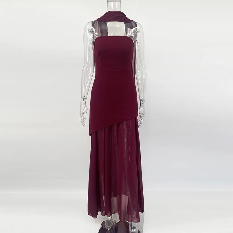 Tornova 2025 Nouvelle robe bustier avec ruban élégante sans manches en maille pour femme, longue robe de plage pour les vacances, mode printemps femme