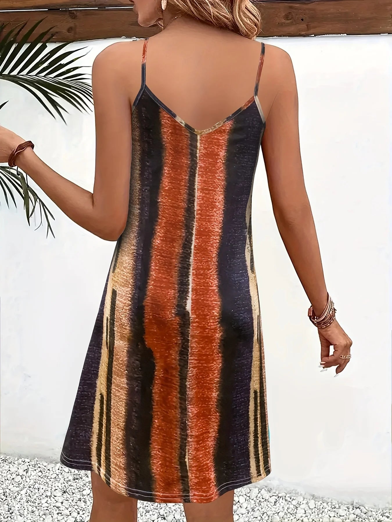 Women's Sleeveless Striped V-Neck Dress – A-Line Cut Summer Casual