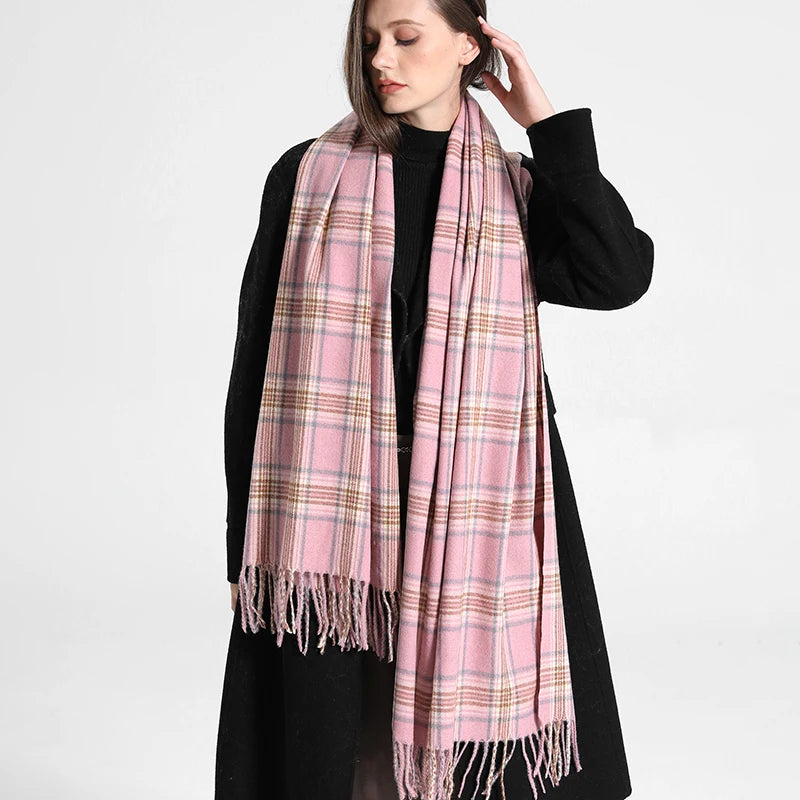 Women's Checkered Shawl Scarf – Soft & Warm Cashmere | 14 Colors