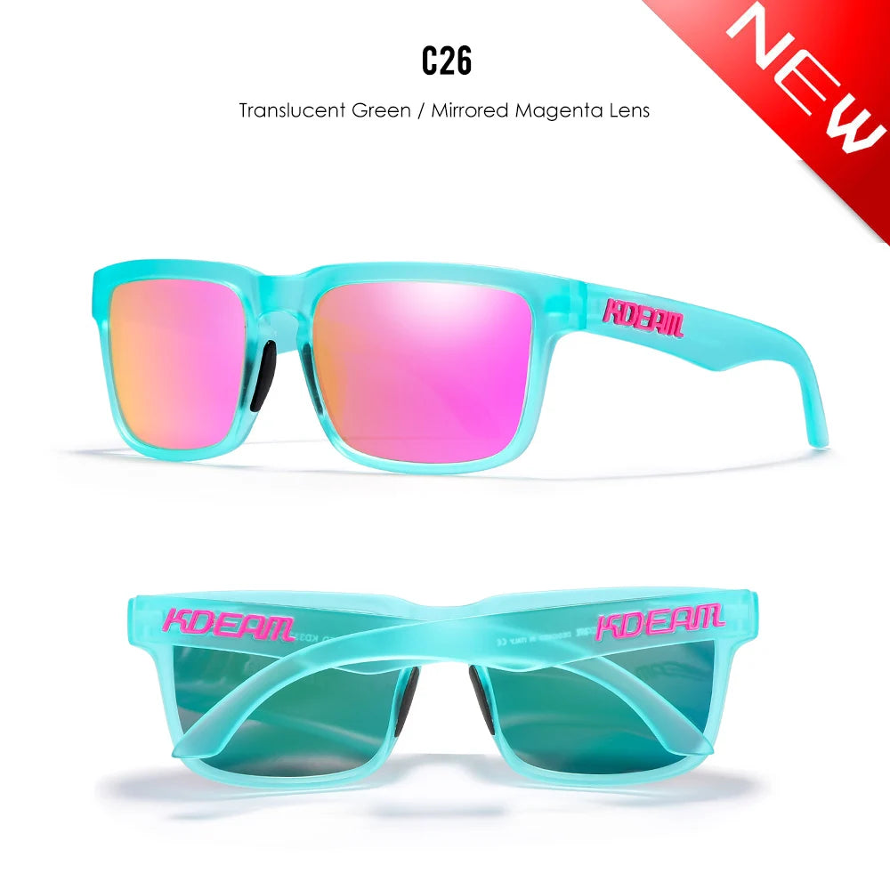 KDEAM Polarized Square Sunglasses — Colorful Lens + Hard Case