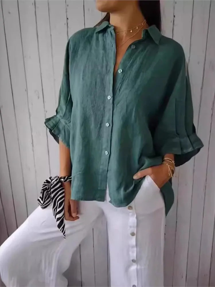 Loose Cotton Linen Shirts For Women Fashion Tie-back Lace-up Button Blouses And Tops 2024 Spring Summer Elegant Women's Shirt