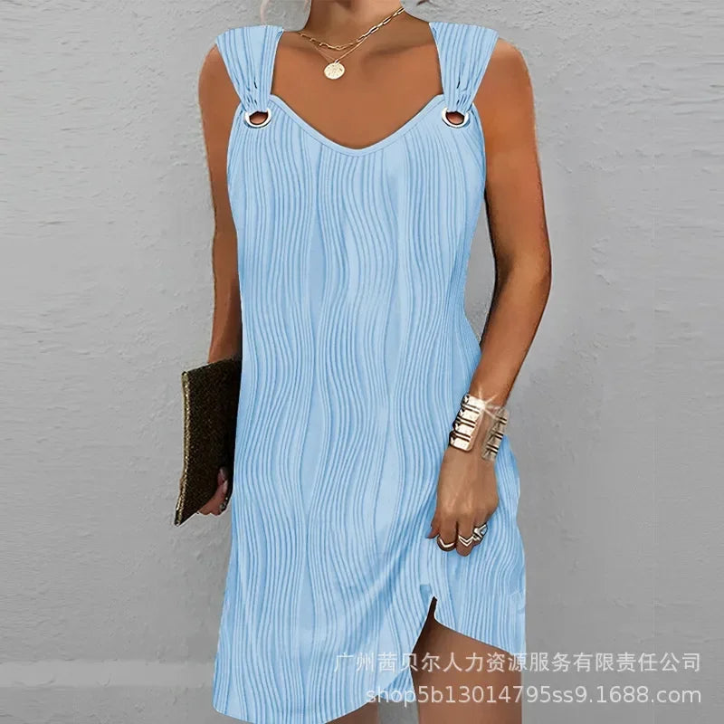 Wepbel Casual Dress Plants Print O-Ring Decor Elegant Floral Mini Dress Women Sleeveless Tank Tops V-neck Summer Dress