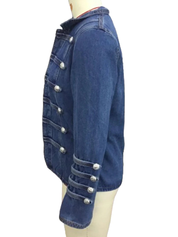 Veste en jean boutonnée vintage pour femme Col montant Printemps Hiver Coupe ajustée Décontractée Rétro Vêtement d'extérieur en jean Harajuku Manteau en jean 2024