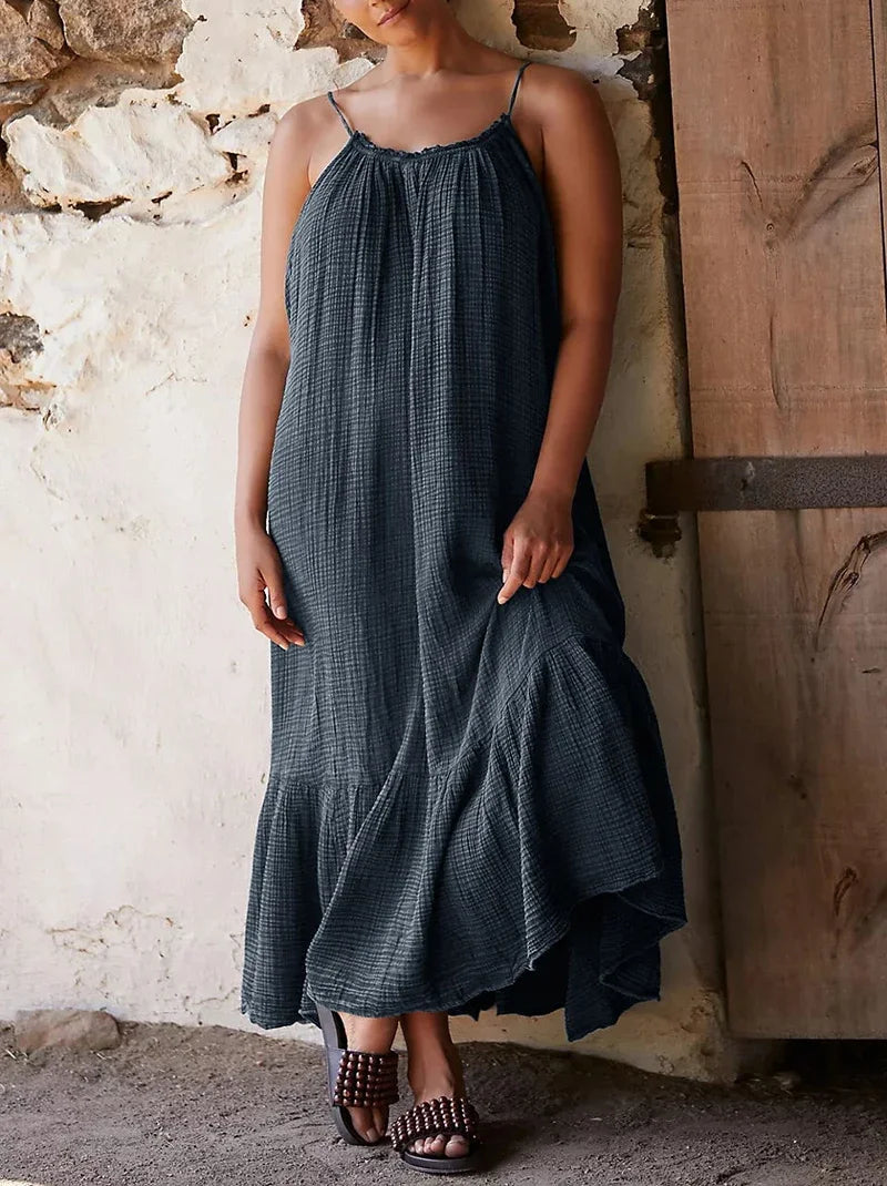 Vintage Muslin 100% Cotton Gauze Summer Dress Women Loose Sexy Sleeveless Ruched Long Maxi Party Desses Chic Sundress Vestidos