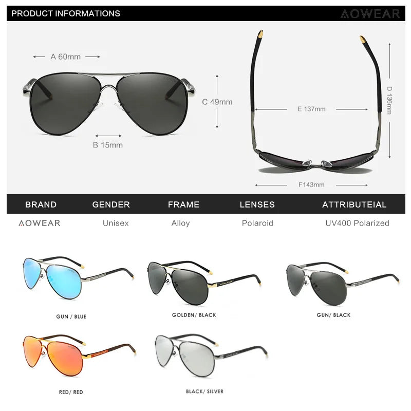 Lunettes de soleil aviateur AOWEAR – Polarisées Miroir UV400 Homme