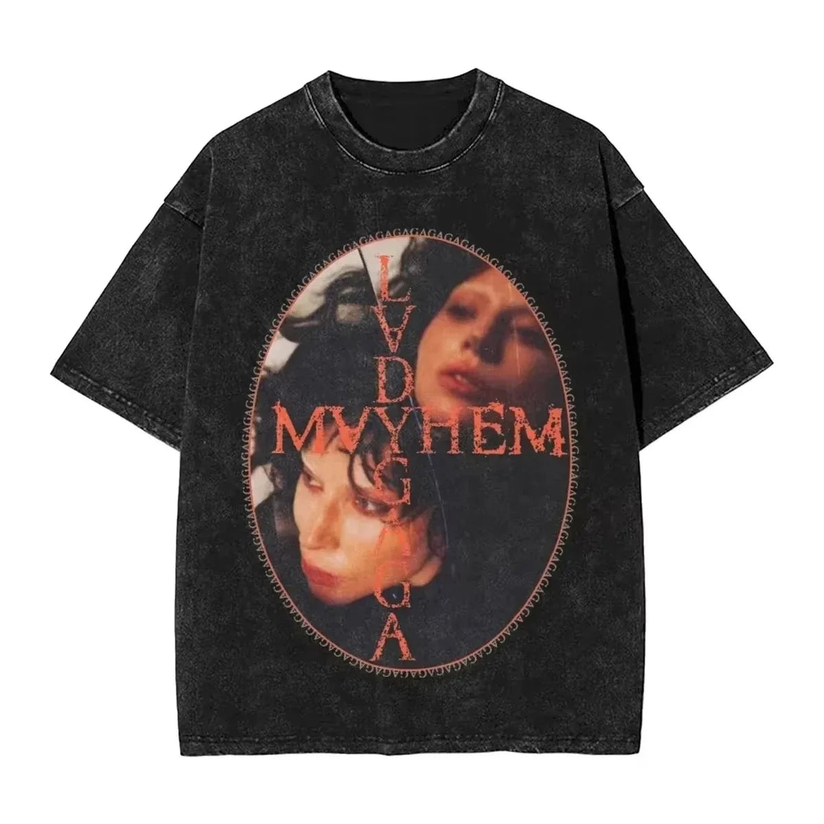 Lady Gaga Vintage Washed T-Shirt Mayhem Sleeve Print Hip Hop Vintage High Street Streetwear Unisex Harajuku Style Top T-shirt