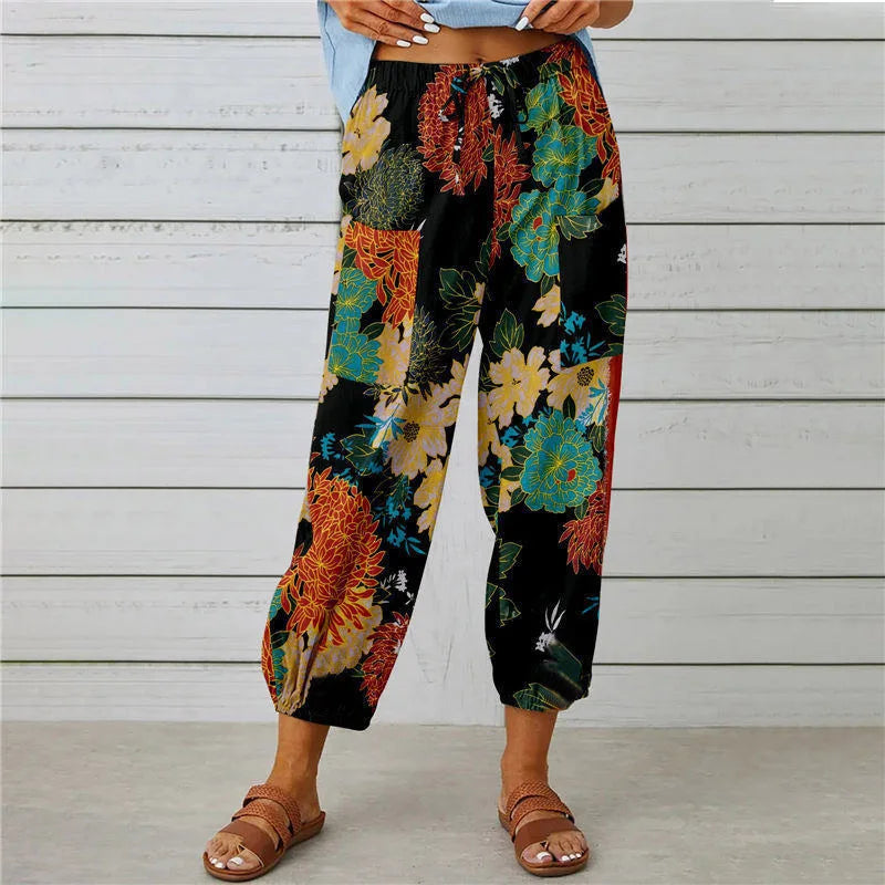 Women's Printed Trousers with Elastic Waist – Loose Bohemian Fit | Holiday & Everyday