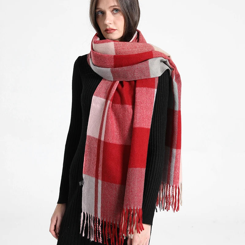 Women's Checkered Shawl Scarf – Soft & Warm Cashmere | 14 Colors