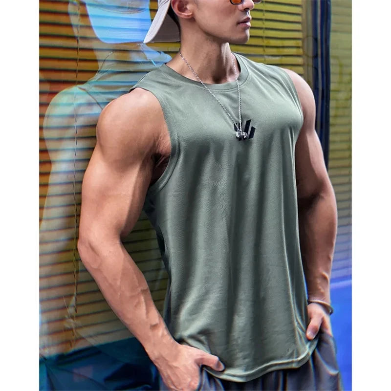 2026 newest Summer Gym Vest High Quality mesh Shirt Sleeveless T-shirts Men Tank Tops running Fitness Sports Vest men Clothing