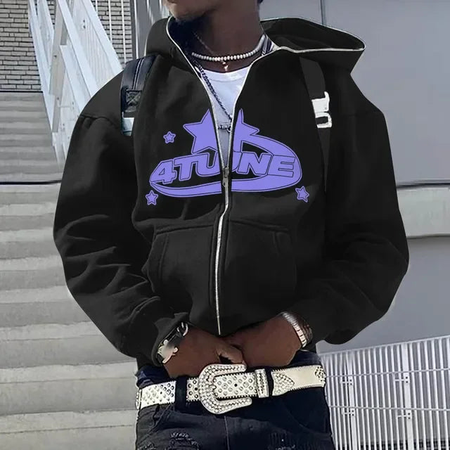 Hoodie Zippé Hip Hop Streetwear - Imprimé Lettres