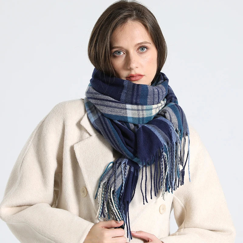 Women's Checkered Shawl Scarf – Soft & Warm Cashmere | 14 Colors