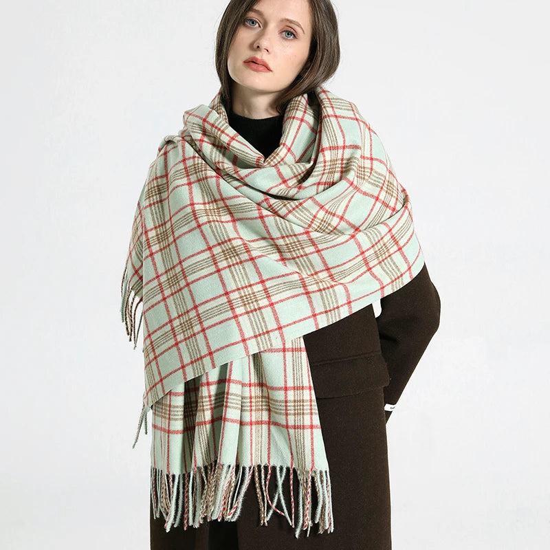 Women's Checkered Shawl Scarf – Soft & Warm Cashmere | 14 Colors