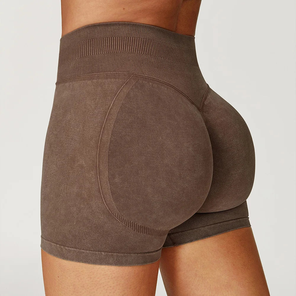 Short de yoga taille haute pour femme, délavé au sable, short de sport, short de fitness, short de course à pied, short de gym, short galbant