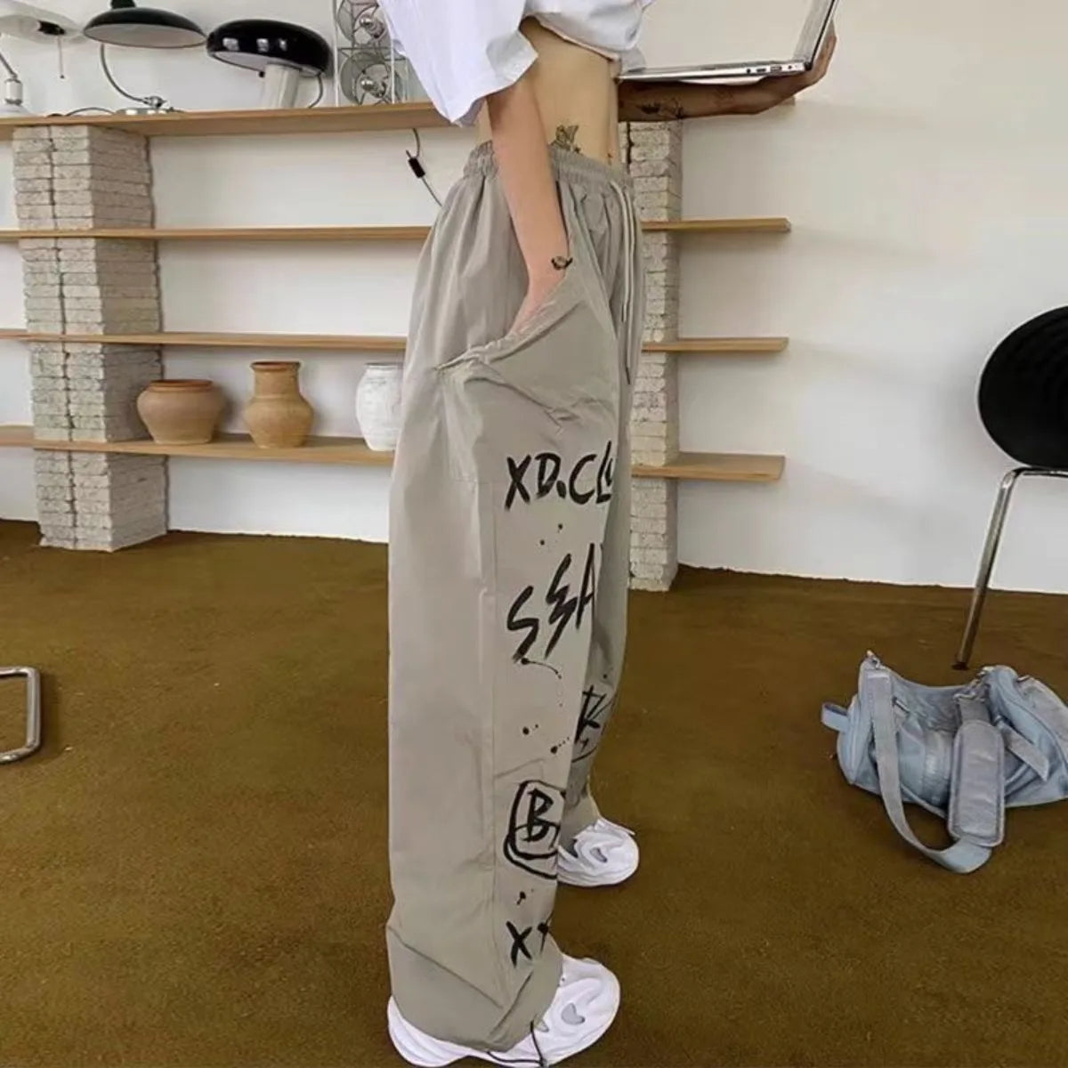 Street Hip Hop Graffiti Sports Pants Women's Spring and Summer New Fashionable Thin Loose Wide Leg Casual Pants Home Furnishings