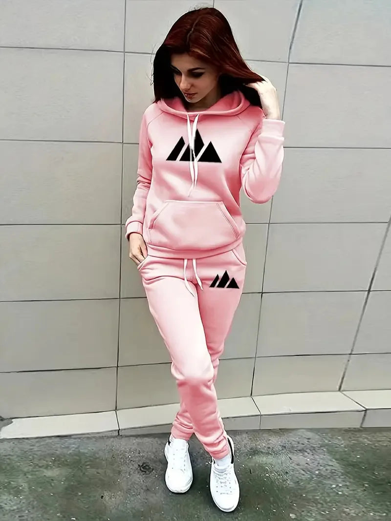 Ensemble Sport Femme Automne - Sweat à Capuche et Pantalon Imprimé