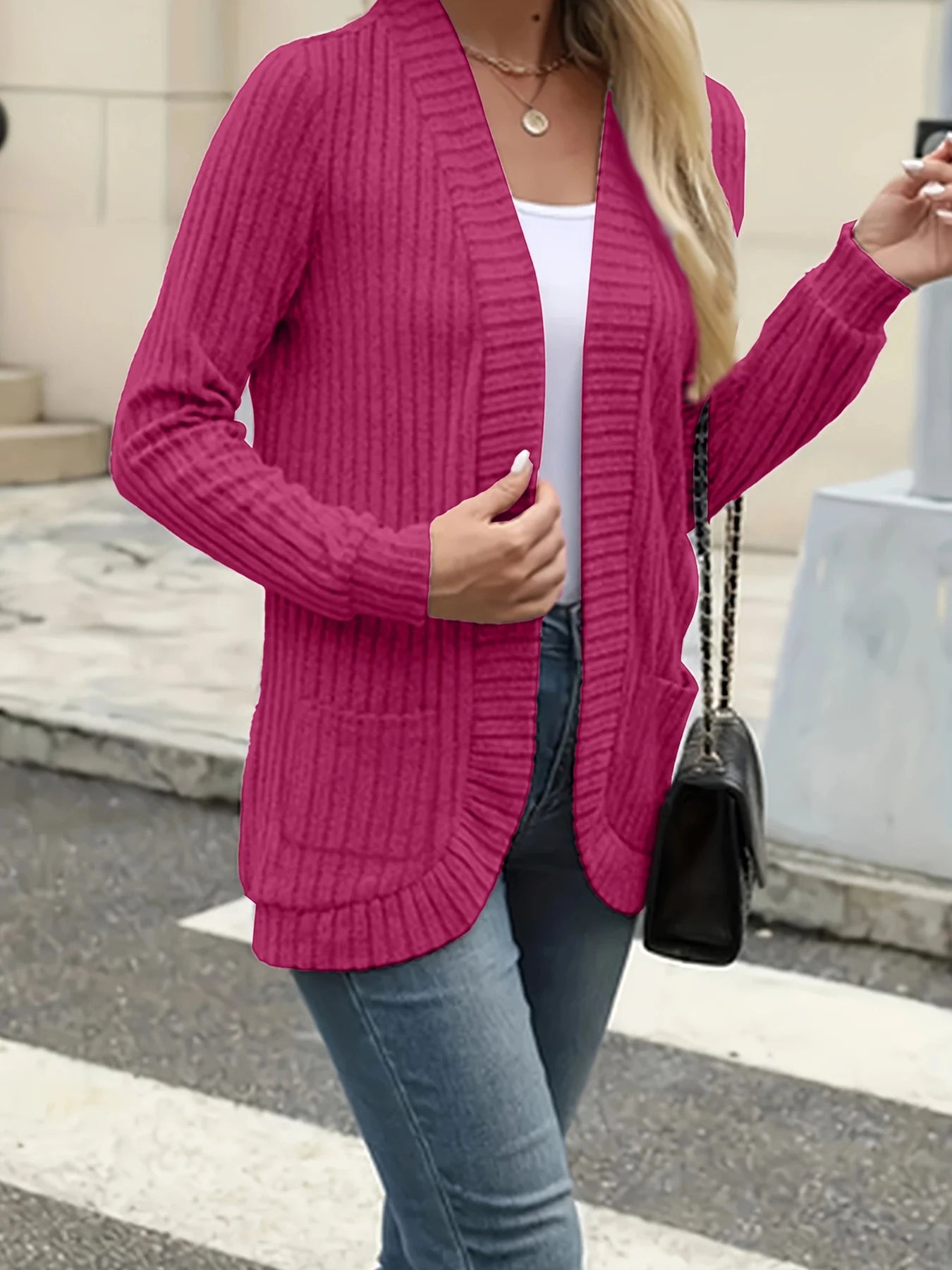 Gilet Cardigan Femme - Coupe Loose Poches Tricot Printemps/Été