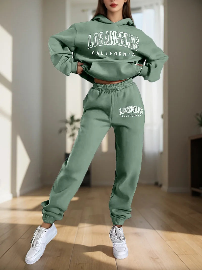 Ensemble deux pièces pour femmes, sweat à capuche et pantalon de survêtement, imprimé lettres, survêtement à capuche deux pièces pour femmes