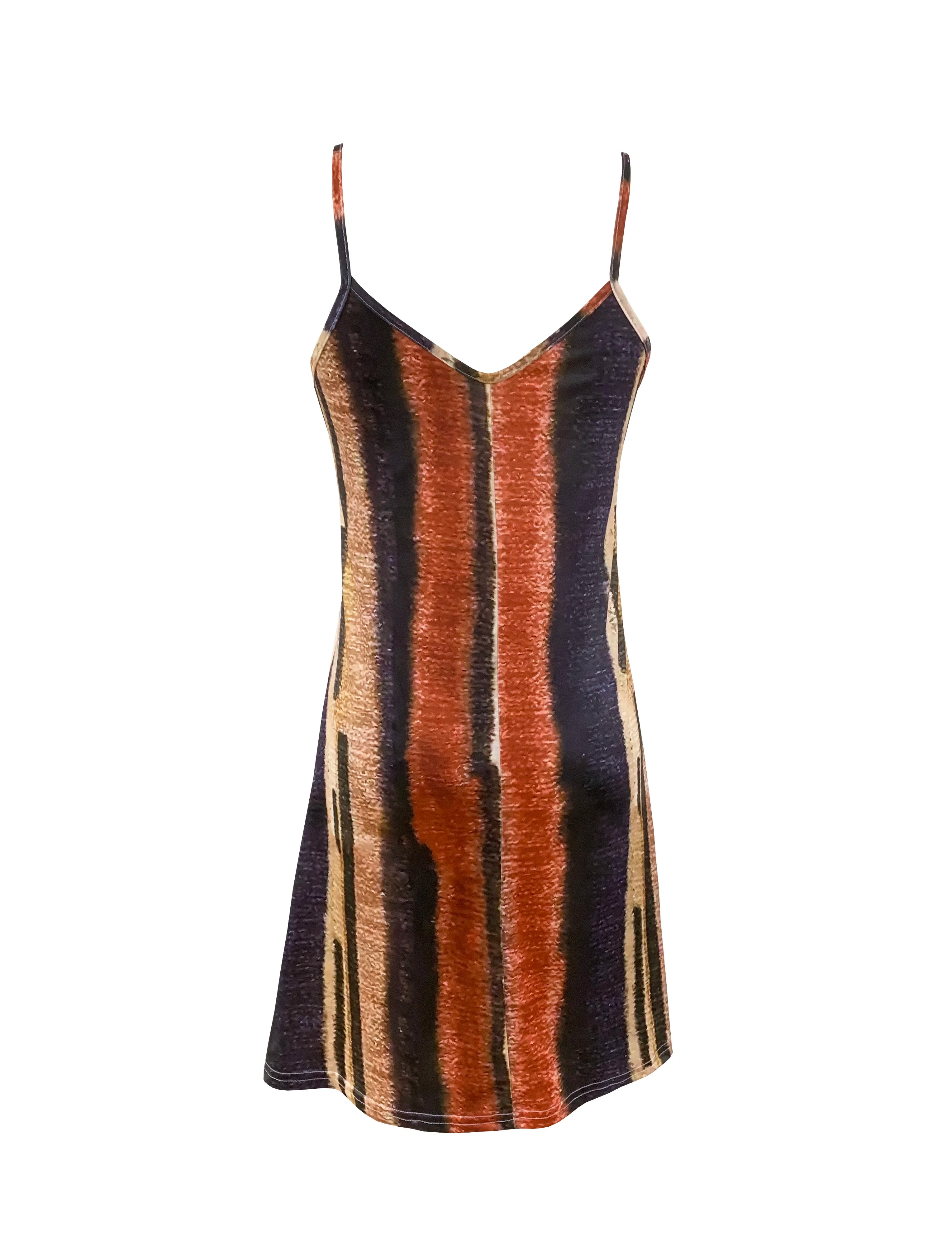 Women's Sleeveless Striped V-Neck Dress – A-Line Cut Summer Casual