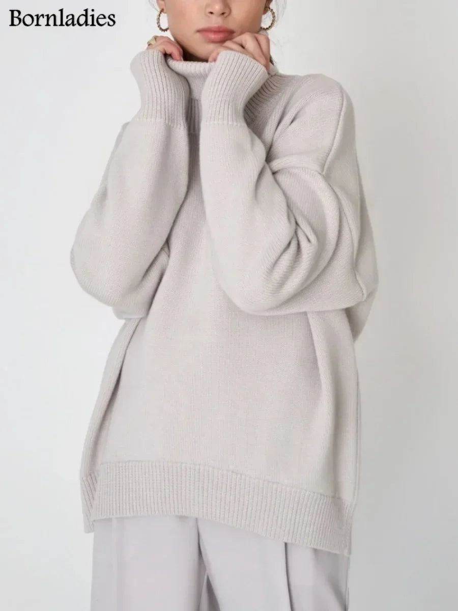 Bornladies Women Turtleneck Sweater CHIC Autumn Winter Thick Warm Pullover Top Oversized Casual Loose Knitted Jumper Female Pull