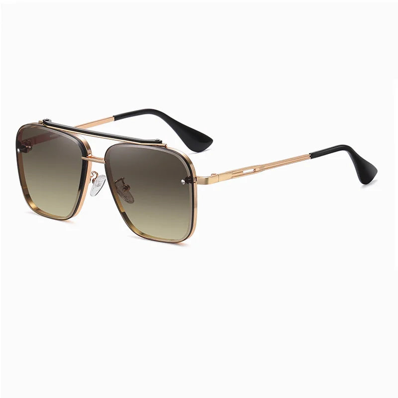 Nouvelles Lunettes de Soleil Dégradées pour Hommes, Monture Métallique Tendance, Grande Taille, Design de Marque, Luxe, Lunettes de Soleil Homme