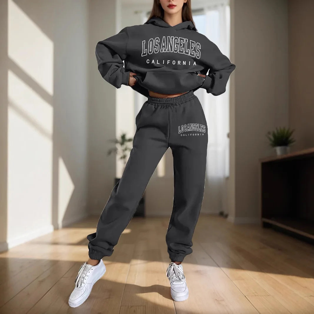 Ensemble deux pièces pour femmes, sweat à capuche et pantalon de survêtement, imprimé lettres, survêtement à capuche deux pièces pour femmes