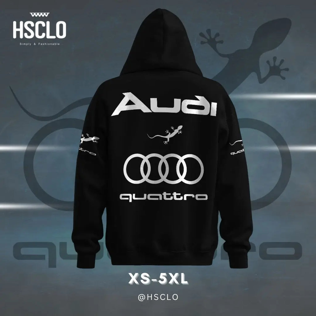 Hoodie Audi Quattro Noir - Sweat Polaire Manches Longues Unisexe