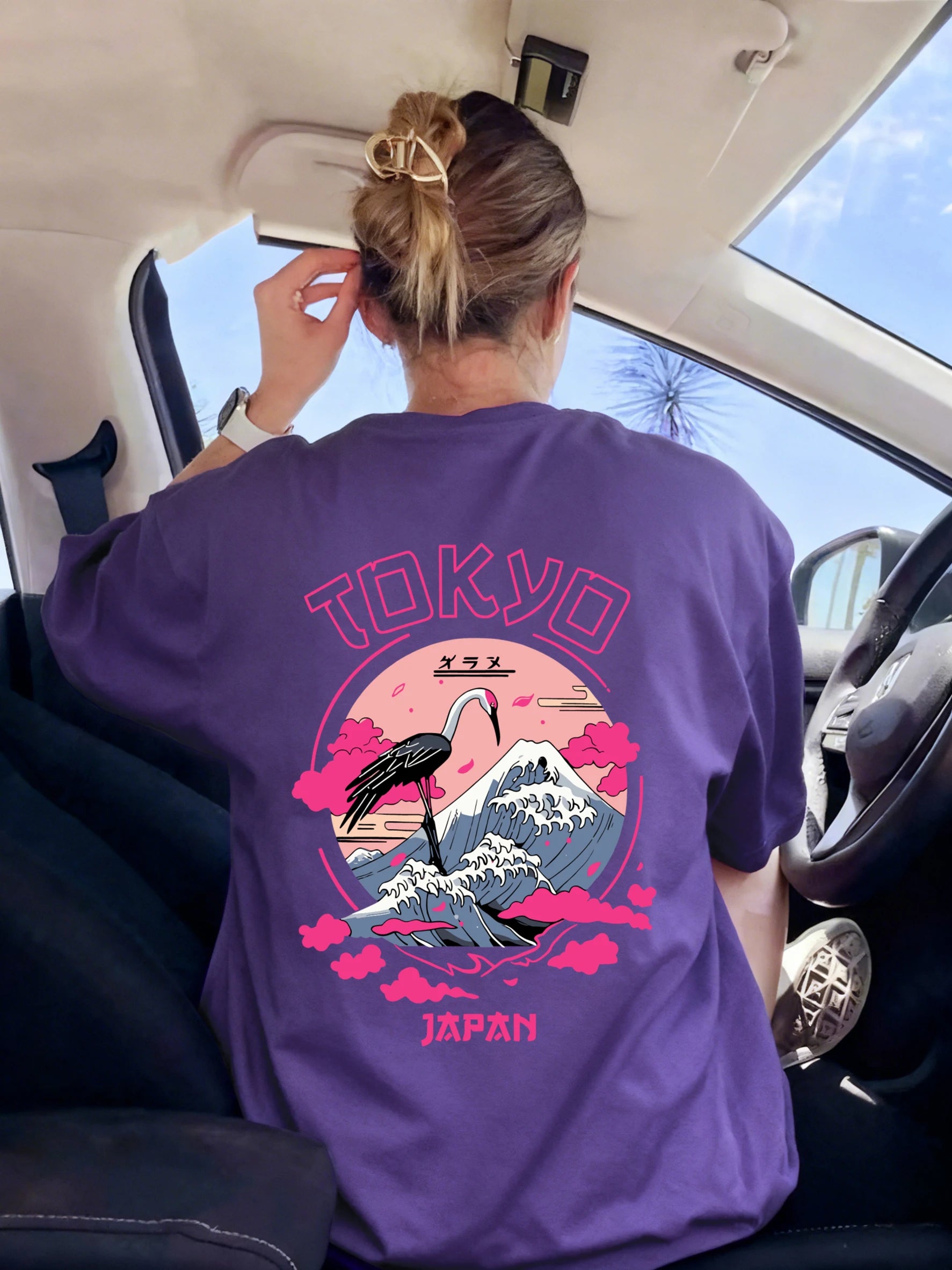 Tokyo Japan Crane Waves Prints Women T-Shirt Trendy Crewneck Tee Shirts Hip Hop Summer Clothes Y2K Woman Soft Short Sleeve