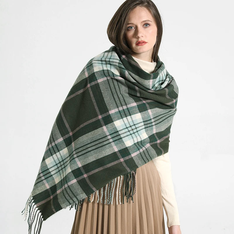 Women's Checkered Shawl Scarf – Soft & Warm Cashmere | 14 Colors