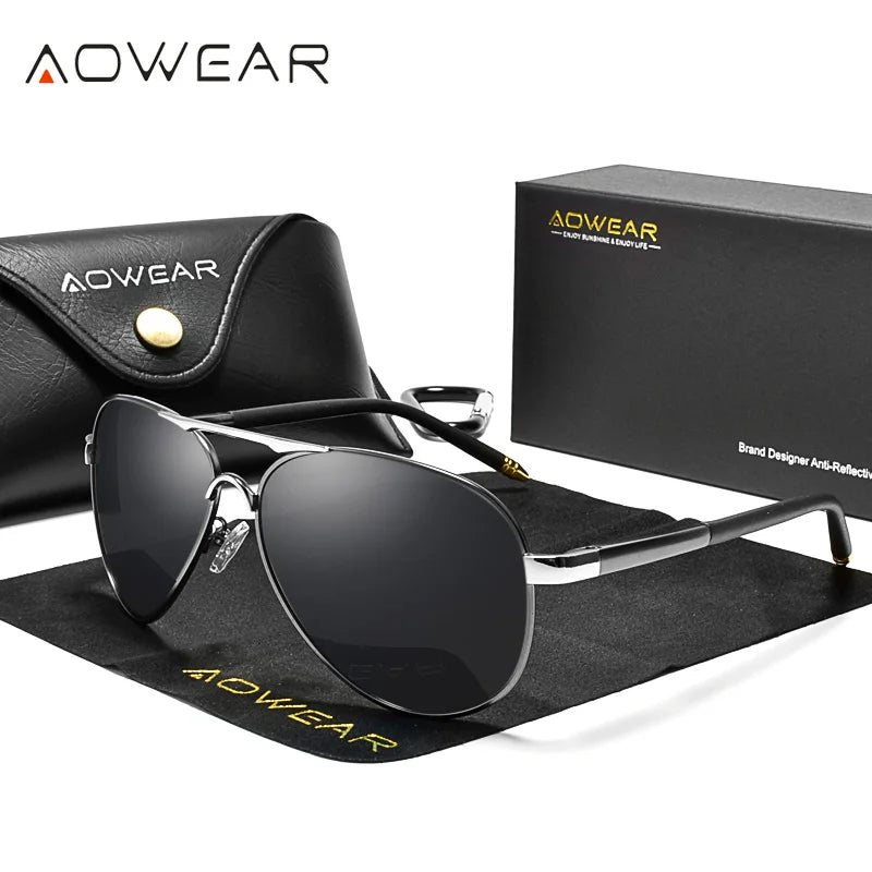 Lunettes de soleil aviateur AOWEAR – Polarisées Miroir UV400 Homme