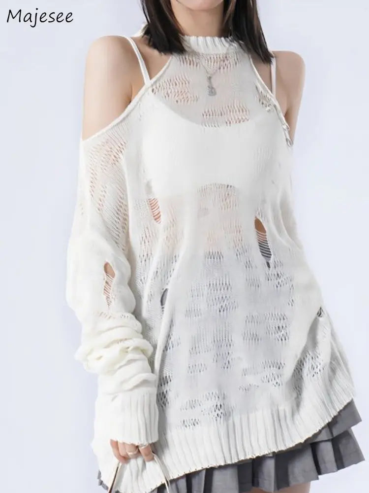 Women's Off-Shoulder Sweater – Korean Streetwear Style