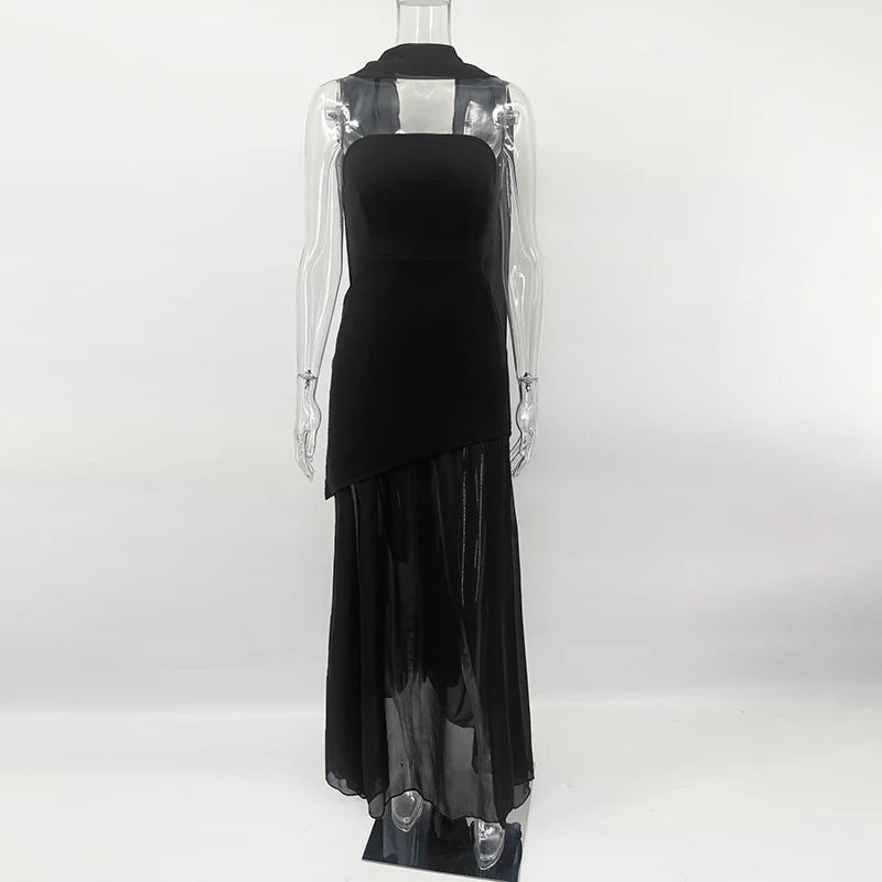 Tornova 2025 Nouvelle robe bustier avec ruban élégante sans manches en maille pour femme, longue robe de plage pour les vacances, mode printemps femme