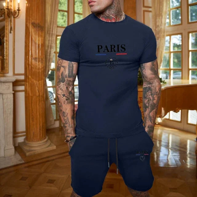 New Summer Men's Fashion Short sleeved T-shirt and Shorts 2-piece Set Sportswear Fashion Slow Running Casual Men's Set