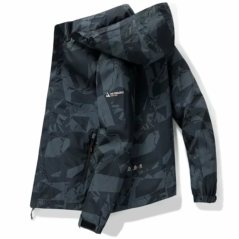 2026 Autumn Men's Jacket Korean Fashion Loose Waterproof Hooded Coat Outdoor Leisure Function Camping Camo Jacket Men's Workwear